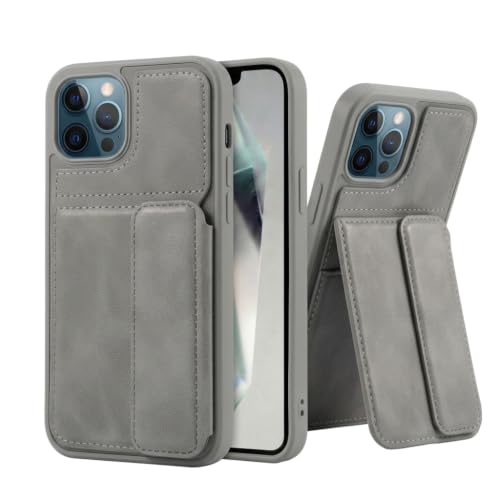 Image of amazon basics Luxury Vegan Leather Back Cover for iPhone 11 Pro Max | Built-in Card Holder Slot | Integrated Mobile Stand | Slim Shockproof Protective Case with Stitched Finish - Gray