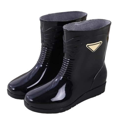 Botas de goma para mujer, medias altas, impermeables, cómodas, de goma, Negro , 38 EU