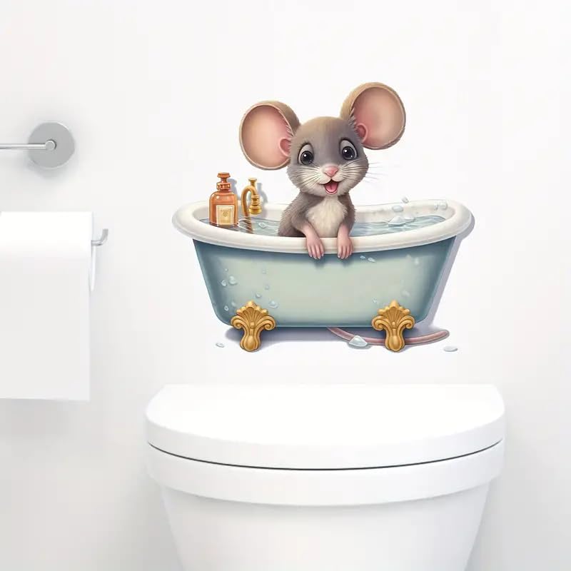 TOLOVIS Mouse Bathtub Toilet Cover Sticker Decals,Flower leaf bird Waterproof Toilet Lid Tank Seat Decals Cistern Self-Adhesive Bathroom Wall Sticker, TOLOVIS-001