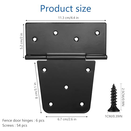 Foldable, Pack of 6 Heavy Duty Door Hinges, Black T Door Hinges for Wooden Doors Garden Gate Outdoor Hinges, with 54 Screws Included - Image 2