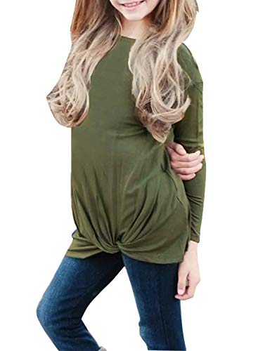 Image of Ecokauer Girls Casual Tunic Tops Knot Front Long Sleeve Loose Soft Blouse T-Shirt Size 4-13
