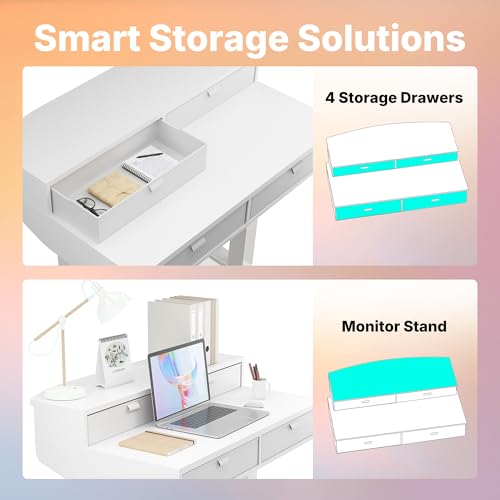 Image of HUANUO 32 X 20 inch Electric Standing Desk with 4 Drawers, Adjustable Height Sit Stand Home Office Desk, C-Clamp Mount Compatible, Ergonomic Stand up Desk with 4 Preset Heights, White