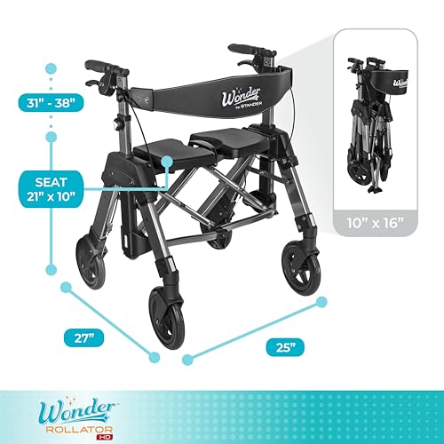 Stander Heavy Duty Wonder Rollator, Heavy Duty Folding Rolling Walker for Adults, Seniors, 450-pound Weight Capacity, Large 8-inch Wheels, Locking Brakes, Wide Seat with Backrest, Regal Rose by Stander - Image 6