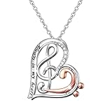 Two Tone 925 Sterling Silver Treble Clef Bass Heart Musical Note Engraved Always in my heart Pendant Necklace Gift for Women Music Lover 18+2 inches