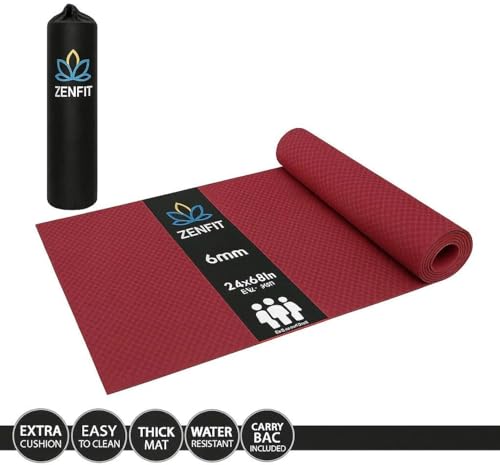 Image of Yoga Mat for Women & Men | High Density TPE Yoga Mat with 6mm Cushion | Non-Toxic, Sweat-Resistant & Double Sided Anti-Slip Exercise Mat | Lightweight & Portable with Carry Bag (Maroon)