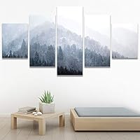 SIGNWIN 5 Panel Canvas Wall Art Foggy Mountains for Home Decorations Ready to Hang - 60