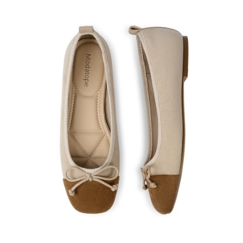 Image of Womens Flats Ballet Ballerina Flats for Women, Suede Beige Camel, 8.5