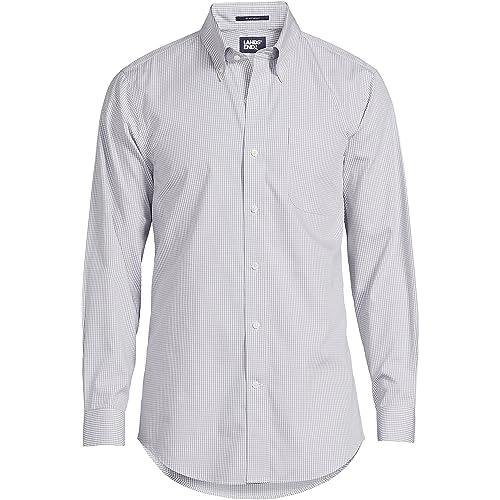 Lands' End Men s Solid No Iron Supima Pinpoint Buttondown Collar Ultimate Gray Check Regular 17 333