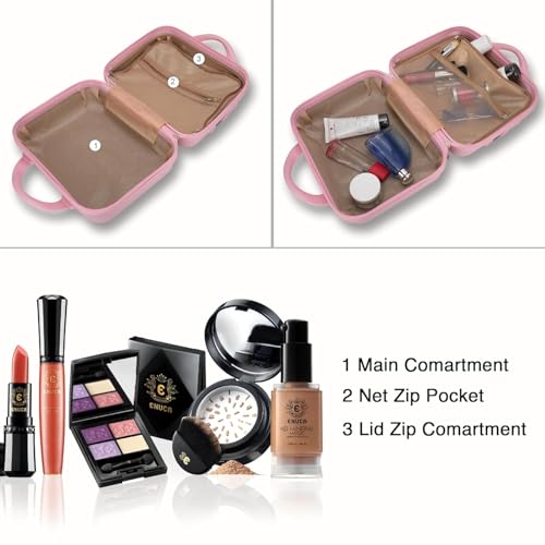Image of Mini Hard Shell Travel Luggage, Portable Water Proof Cosmetic Case, Organizer Bag, Women's Small Hard Shell Suitcase, T-Pink Polyvinyl Chloride