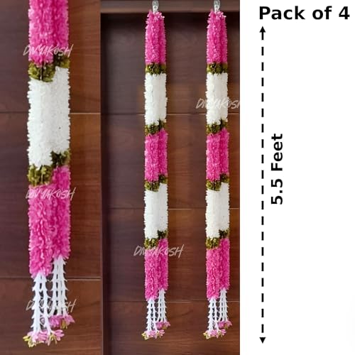 Image of Divyakosh Artificial Flower Garland 4 Pcs, Toran for Main Door with Side Hanging | Size 5.5 Feet | Multipurpose Floral Wall /Door Hangings, Backdrop for Pooja Decoration |
