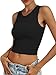 ANRABESS Womens Crop Tank Tops High Neck Sleeveless Ribbed Knit Slim Fit Shirts 2026 Summer Casual Basic Workout Clothes Black X-Large