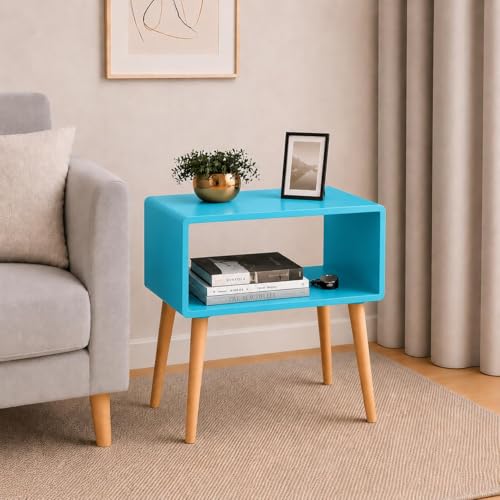 Image of Brown Art SHOPPEE Bookcase Nightstand, End Table,Bed Side Table for Small Spaces Magazine Stand with Storage Engineered Wood Wooden Bedside Table, Coffee Table, Living Room /Bedroom (Blue) (Blue)