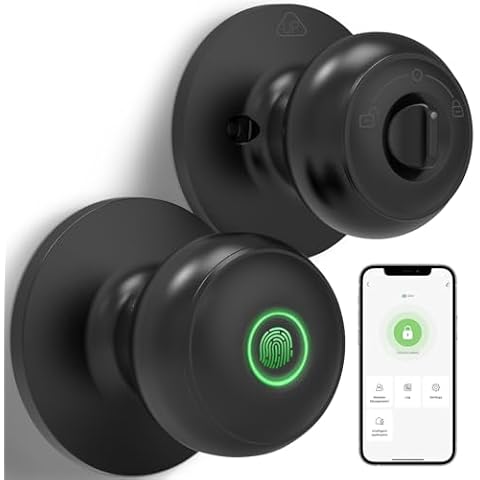 GeekTale Fingerprint Door Lock for Bedrooms, Fingerprint Door Knob with Lock, Smart Door Knob Biometric Door Knob, App Control, Back-up Keys, Thumbprint Door Knob for Bedrooms, Office, Apartment Cover