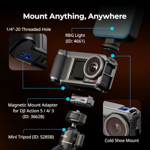 Image of SMALLRIG Street Grip Kit for DJI Osmo Action 5 Pro / 4 /3, Aluminum Cage with Shoulder Strap, Lens Protection Ring, Protective Frame with 1 /4 inch-20 Locating Holes, for Street Photography - 6371