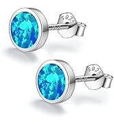 Opal Ohrstecker Ohrringe Halskette ring, 925 Sterling Silber Kleine Runde Geschenk Schmuck Ohrrin...