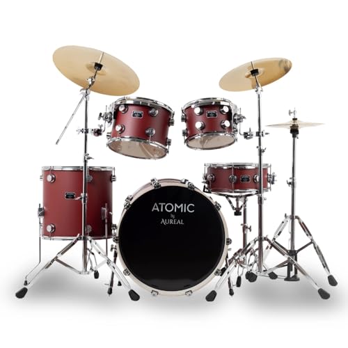 Batería Acústica Aureal Atomic Con Herrajes Y Platillos BRX Red