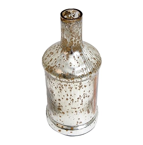 Image of Decor de Maison Handcrafted Antique Glass Legacy Decorative Bottle (Silver) | Vintage Table Decor Showpiece for Living Room, Office Desk, Centre Table & Dining Table | 9.5 Inch Height (Round)