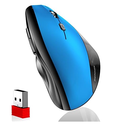 memzuoix Ergonomic Vertical Wireless Mouse - 2.4G Optical Cordless Mice with 3 DPI Levels (800/1200/1600) - Right-Handed Large Size Mouse for Laptop, Mac, PC, Desktop-Blue