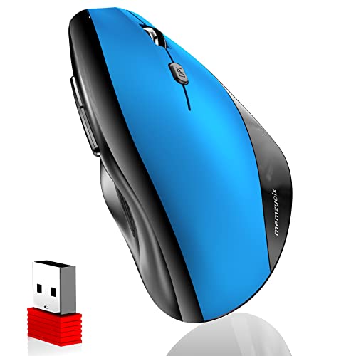Image of memzuoix Ergonomic Vertical Wireless Mouse - 2.4G Optical Cordless Mice with 3 DPI Levels (800 /1200 /1600) - Right-Handed Large Size Mouse for Laptop, Mac, PC, Desktop-Blue
