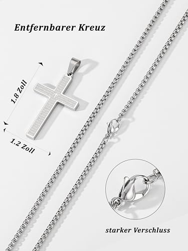 Aretas Silber Kreuz Halskette für Herren Jungen Kinder Cross Necklace Chain Men Boys Kids Kreuz Anhänger Kette mit 20 Zoll Schmuck Edelstahl Geschenke