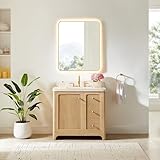 Altair Design Milner 36' Wood Vanity in Brushed Oak with White Engineered Stone Top no Mirror