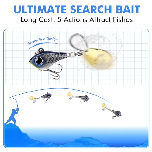 Image of TRUSCEND Vibespinner Easy Catch Fishing Lures with BKK Hooks, Tail Spinner Baits with 4 Actions, Vibrating Swimming Flashing & Jigging for More Bites, Spoon Lures for Bass Trout Crappie Walleye Pike