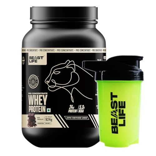 Image of BEASTLIFE Whey Protein Concentrate Powder 2 LBS | Rich Chocolate with Free Shaker | 24g Protein, 5.3g BCAA | Ultrasorb Tech for Fast Absorption & Muscle Recovery | Sports Nutrition for Men & Women
