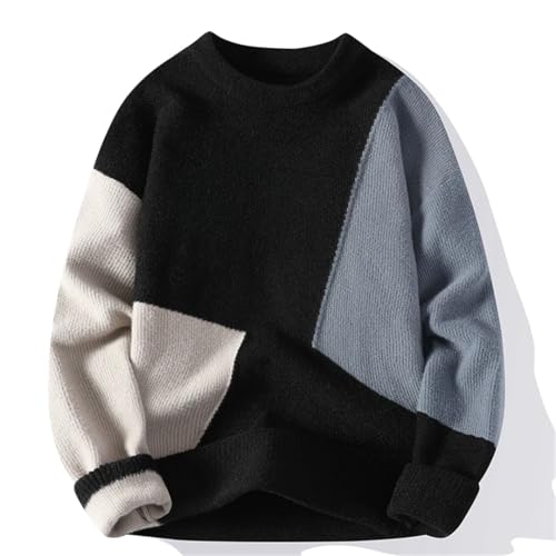 Men's Casual Long-Sleeved Sweater Loose Diamond Plaid Pullover Slim Sweater Khaki Asia M(165cm-50kg)3