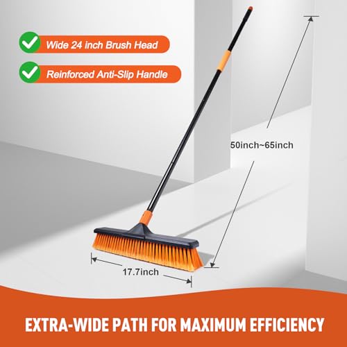 CLEANHOME 18" Push Broom Outdoor for Floor Cleaning with Extendable Long Handle, Stiff Bristle Heavy Duty Broom for Bathroom, Kitchen, Tub, Tile, Patio, Deck, Concrete, Industrial