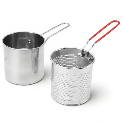 FAUOSWUK 304 Stainless Steel Deep Fryer Pot - Versatile Frying Pan with Strainer Basket for Home and Outdoor Cooking