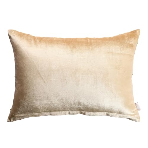 Image of Home - The Best is for You Luxurious Gold Velvet Lumber Cushion Covers with MOTIWORK - Set of 2, 12x18 Inch