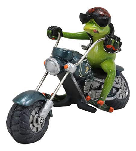 Ebros 8.5" Long Born To Ride Biker Frog With Red Bandanna Smoking Cigar Riding On Metallic Chopper Motorcycle Bike Statue Crazy For Frogs Toads Home Decor Accent #TOP2