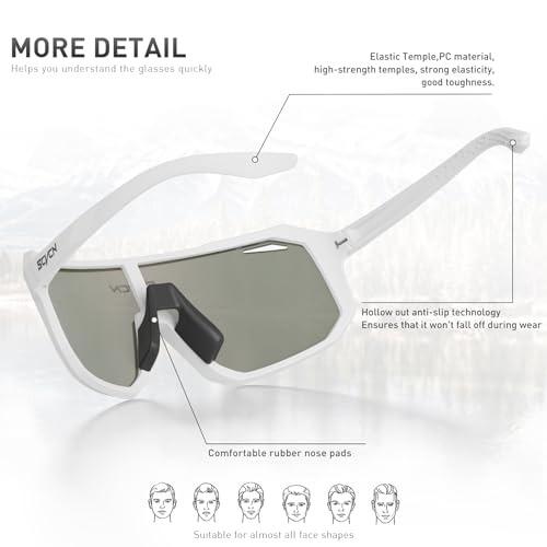 SCVCN Cycling Glasses Sports Sunglasses Women Men Bicycle MTB UV400 Protection Running Mountain Bike Baseball Biking Goggles Riding BMX Fishing Running Riding Golf Driving Softball 506 - image 5