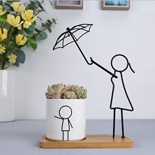 NICEXMAS Vaso de Flores Criativo Mini Vasos de Plantas de Cerâmica Com Ferro Estatueta Abstrata Pai-