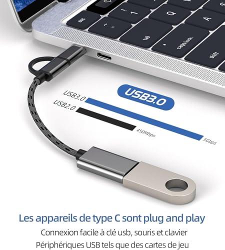 Image of RDG Universal 2 in 1 OTG Adapter Cable Micro USB + USB C to USB 3.0 Female Connector Cable, OTG Cable, Compatible Transmission & Charging, for All Supported Micro and Type C Device (Silver Matte)