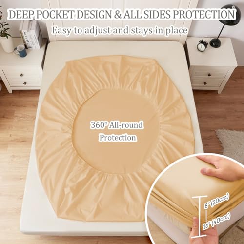 Drap-housse imperméable 180x200 jaune abricot pour matelas épais - 7