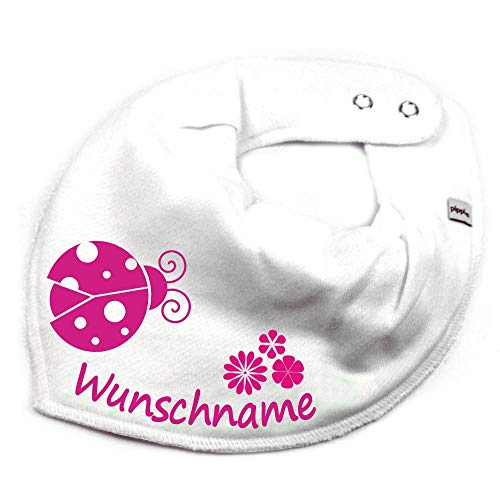Elefantasie HALSTUCH Marienkäfer Blume mit Namen oder Text personalisiert weiß für Baby oder Kind Cover