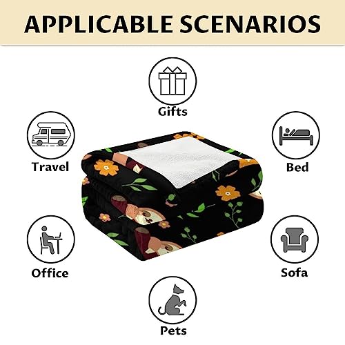 Mercuryelf Sloth Throw Blanket - Soft, Fuzzy & Warm - 60x80 Inches Flannel Blankets for Bed, Couch - Black Cute Throws Gift for Women, Men
