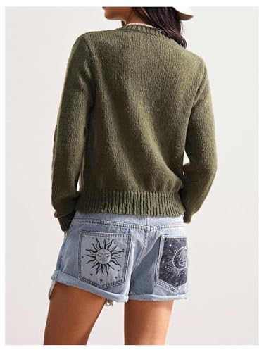 OYOANGLE Women's 3D Floral Button Down Cardigan Sweater Long Sleeve Crew Neck Knitted Sweaters3