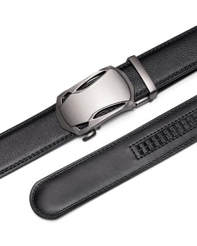 Ratchet Belt for Men Black Leather Belts for Jeans Pants Adjustable 1.38" Wide3