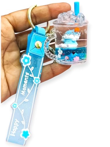 AMANVANI Girls Women Beautiful Tea Cup Sand Sipper Bottle Keychain Keyring Accessories for Women Purse Charms for Handbags Car Keychain Pendant Keychain for Girls 1pcs