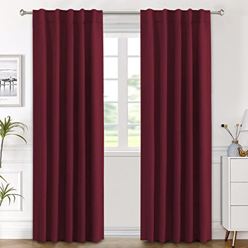 Image of H.VERSAILTEX Christmas Blackout Curtains Thermal Insulated Window Treatment Panels Blackout Drapes for Living Room Back Tab /Rod Pocket Bedroom Draperies (2 Panels, Burgundy, 42 x 84 Inch)