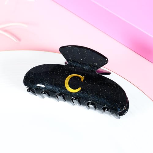 Image of LILIE&WHITE Acrylic Letter Hair Clips For Women Stylish C Monogram Hair Claw Alphabet Hair Clip Fashion Glitter Claw Clips Elegant And Durable Hair Accessory Large Hair Clips Black C