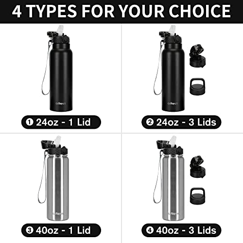 Goppus 24 Oz Insulated Water Bottle With Straw Stainless Steel Sports Water Cup Flask With 3 Lids (Straw, Spout And Handle Lid) Wide Mouth Resusable Metal Water Bottles For Men Women Camping Hiking #TOP1