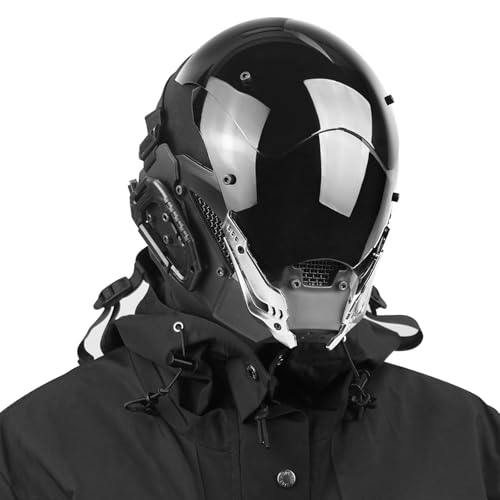 foymi Punk helmet mask with silver decorative design techwear helmet for cosplay Halloween mask music festivals parties