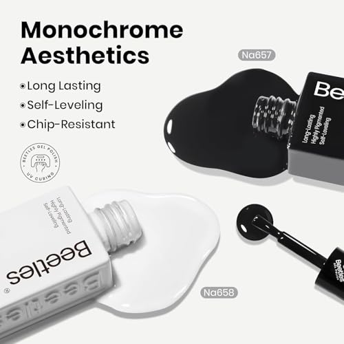 Image of Beetles Black White Gel Polish Kit - 2 Colors Hema-Free Soak Off UV Gel Polish Set Same Color Same Bottle Design Manicure Salon DIY Nails at Home for Women