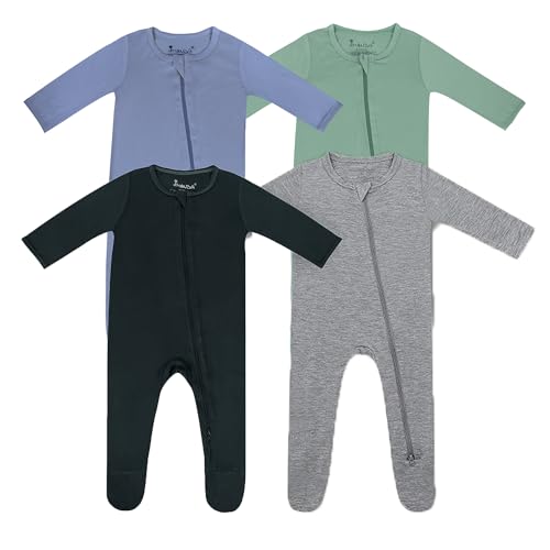 Image of Jimonda Baby Boy Romper 4-Pack - Bamboo Zip-Up Pajamas for 0-24 Months,Unisex Footed Sleepers,Ultra-Soft Stretchy Fabric