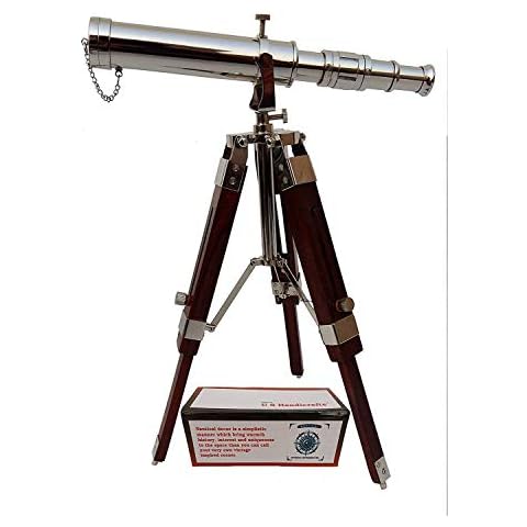 US HANDICRAFTS Vintage Brass Nickle Telescope On Tripod Stand/Chrome Desktop Telescope For Home Decor & Table Accessory Nautical Spyglass Telescope For Navy And Outdoor Adventures Cover