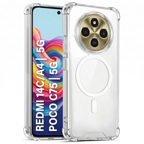 Image of TRUEUPGRADE Back Cover for Redmi A4 5G | Poco C75 5G | 14C 5G | Poco M7 Non Mag-Safe Transparent PC + TPU Bumper Case with Magnetic Print Shockproof Protection (Transparent Mag-Safe)