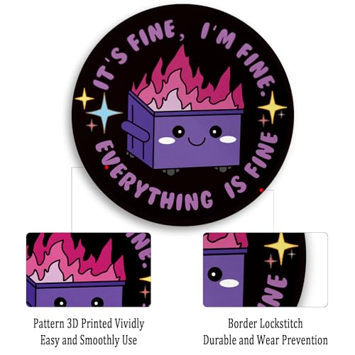 Image of Gctriki Dumpster on Fire Mouse Pad, Cute Round Mouse Pads for Desk, Funny Purple Dumpster Mousepad for Laptop Gaming, Stitched Edge Non-Slip Rubber Base, Cute Office Desk Accessories Decor for Women